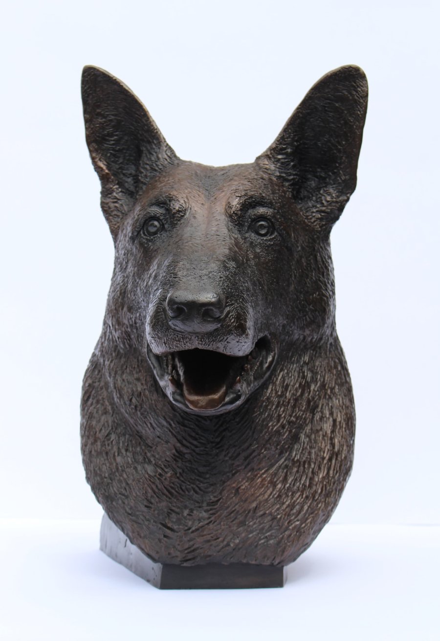 German Shepherd Head Portrait bronze sculpture