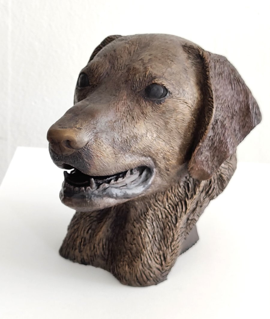 Bronze sculpture of a Labrador head