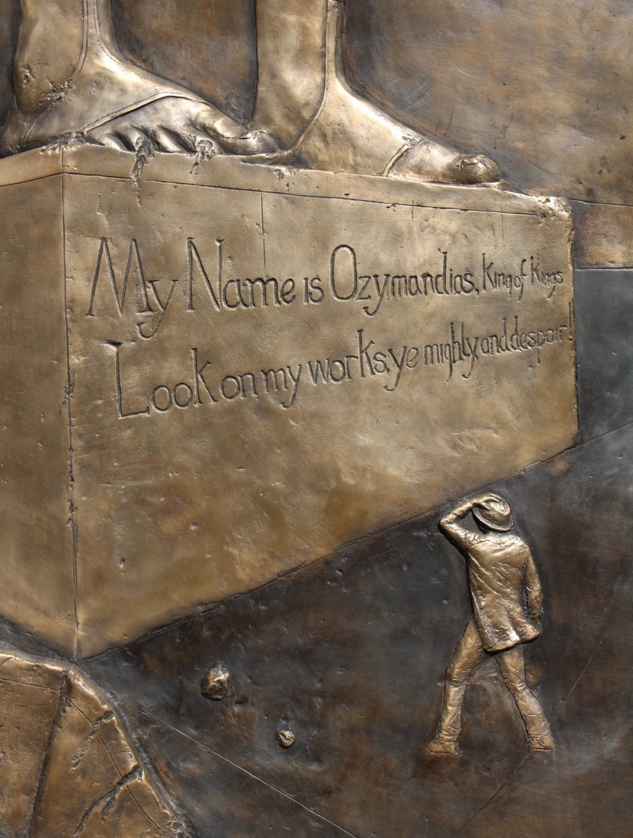 Close-up detail of the Shelley Memorial bronze relief panel