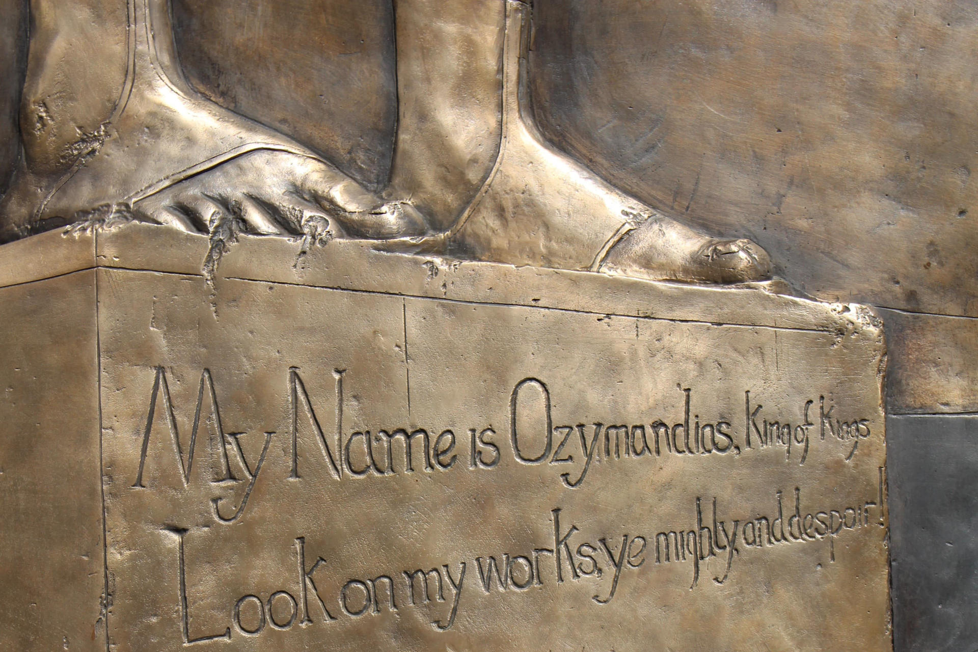 A close-up view of detail of the Shelley Memorial bronze relief panel